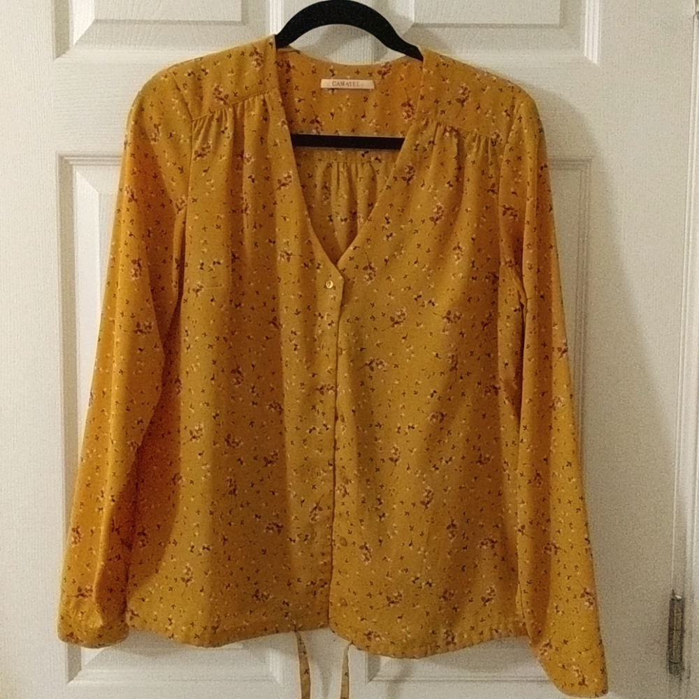Camaïeu Gold Floral Blouse Size M